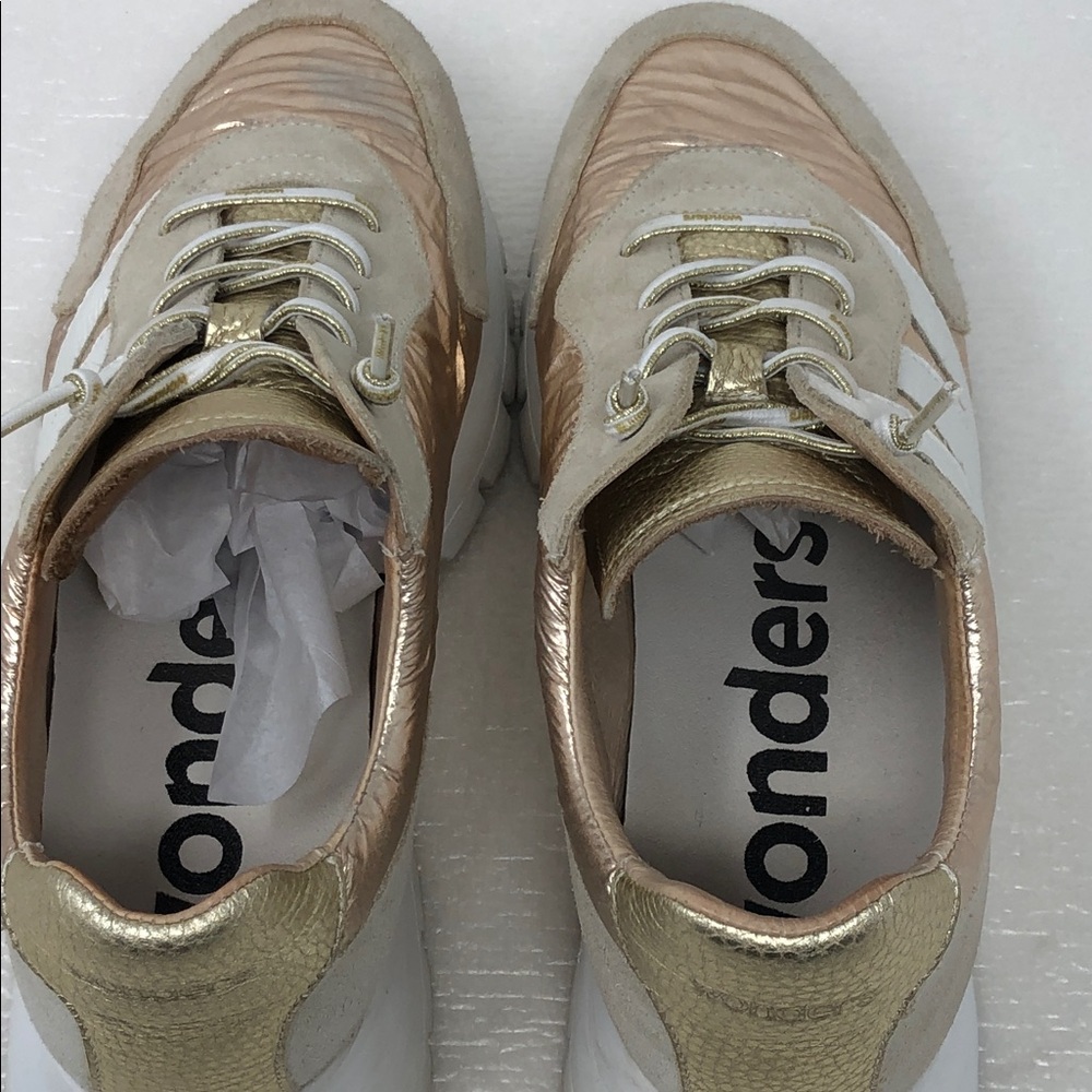 Wonders Oslo Sneakers Gold And Beige Leather Size 38 EU - Picture 5 of 16